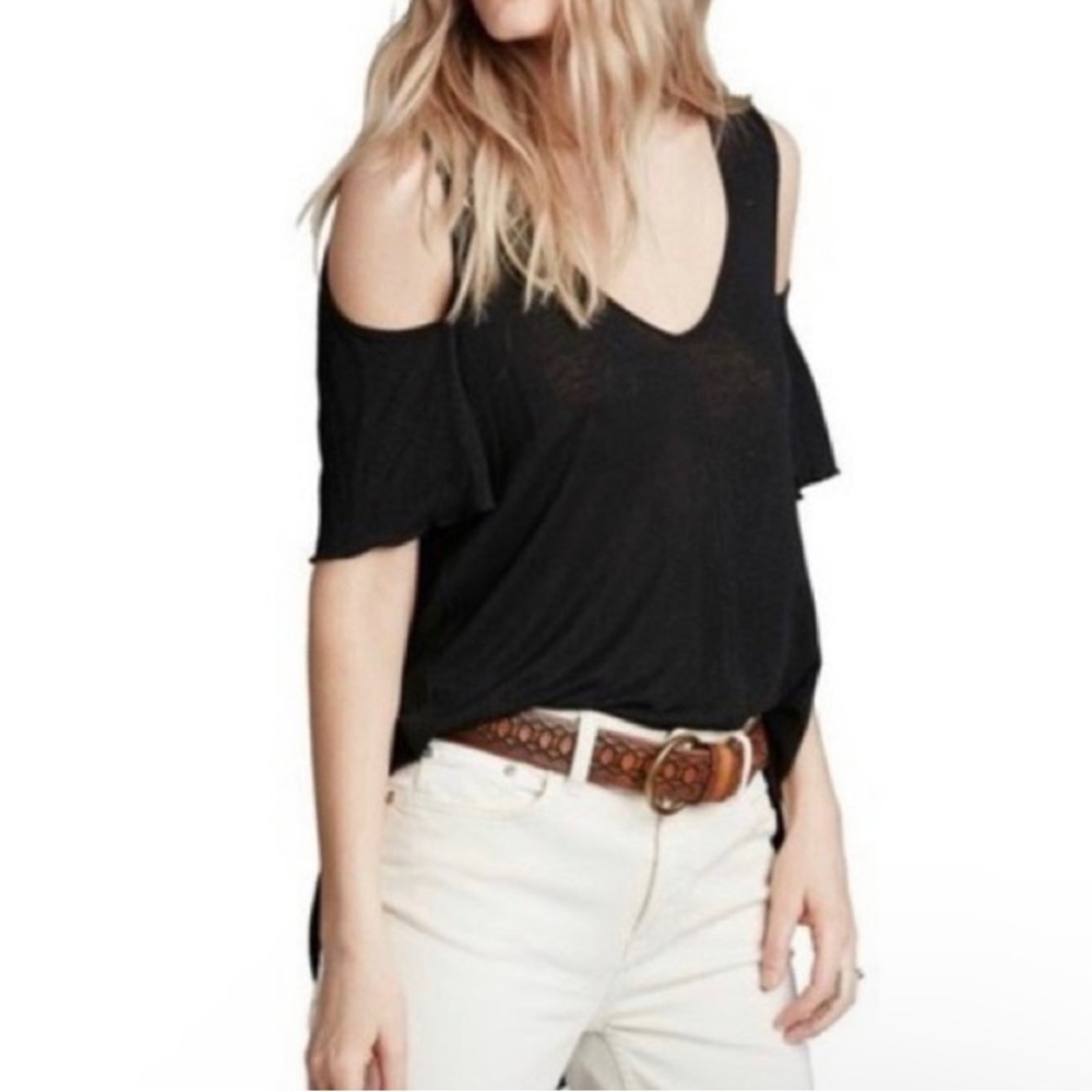 Free People Women’s Bittersweet Cold Shoulder Black  Top Size Extra Small